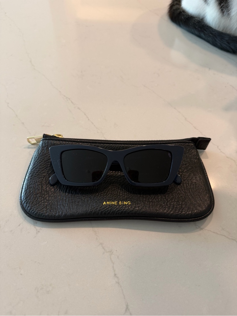 ANINE BING Navy Blue Cat-Eye Sunglasses with Leather Case